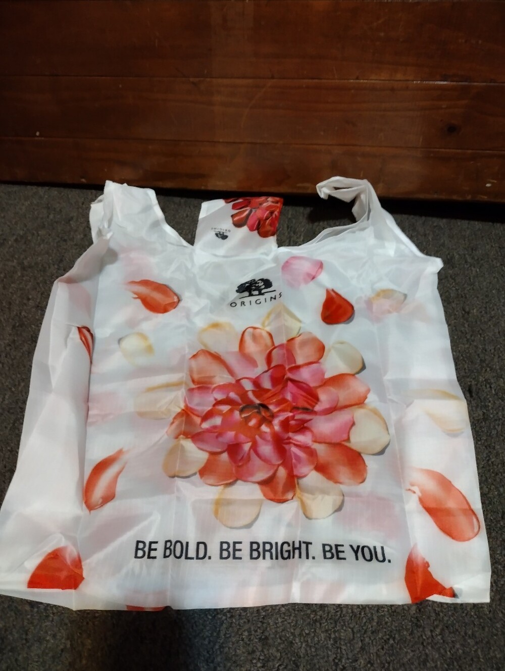 Origins White Tote with Pink and Coral Floral Print With Pouch
